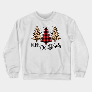 Merry Christmas Cheetah and Buffalo Plaid Design Crewneck Sweatshirt